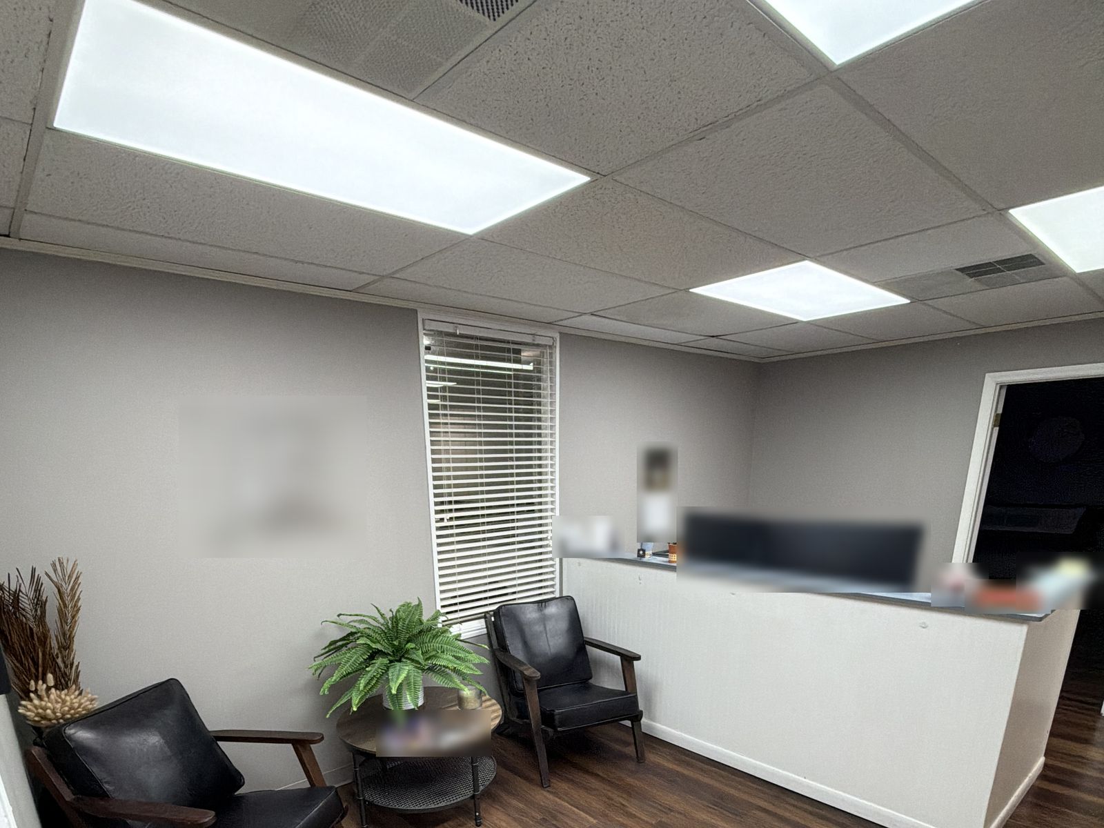 Clean office lobby after recurring commercial office cleaning by OneFive Solutions